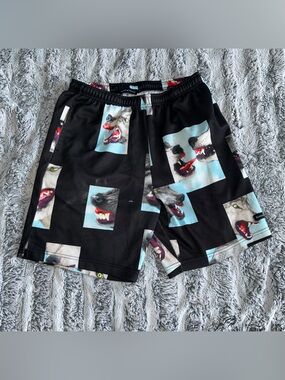 Men's Black Athletic Shorts with Wolf Print
